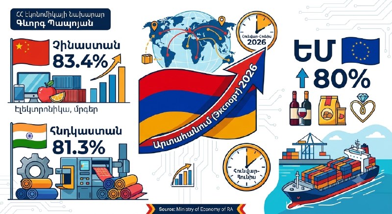 Министр экономики Геворг Папоян: Экспорт Армении, включая Тавуш, значительно вырос в первой половине 2026 года