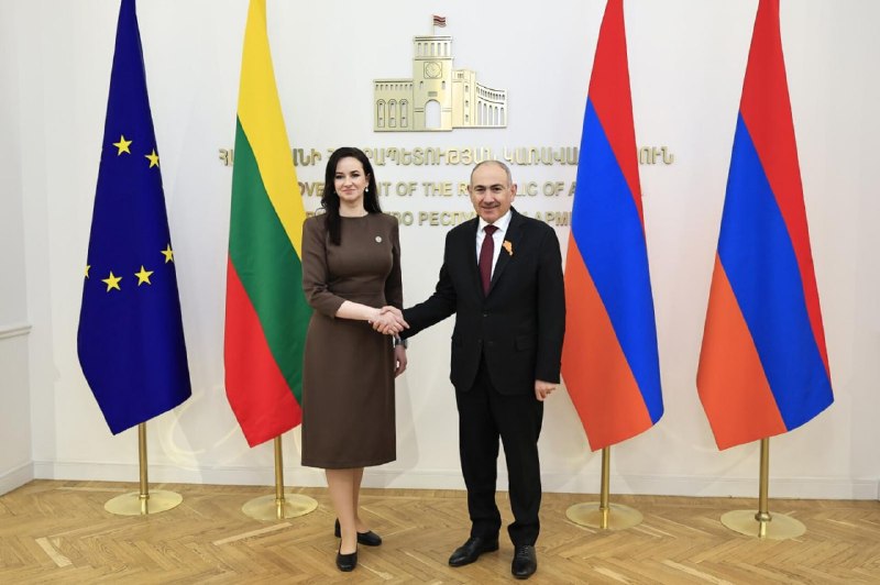 Премьер-министр Литвы Инга Ругинене поздравляет Никола Пашиняна с победой на выборах в Армении